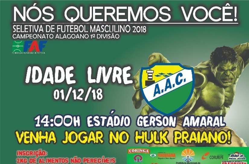 Coruripe organiza seletiva para atletas amadores e profissionais