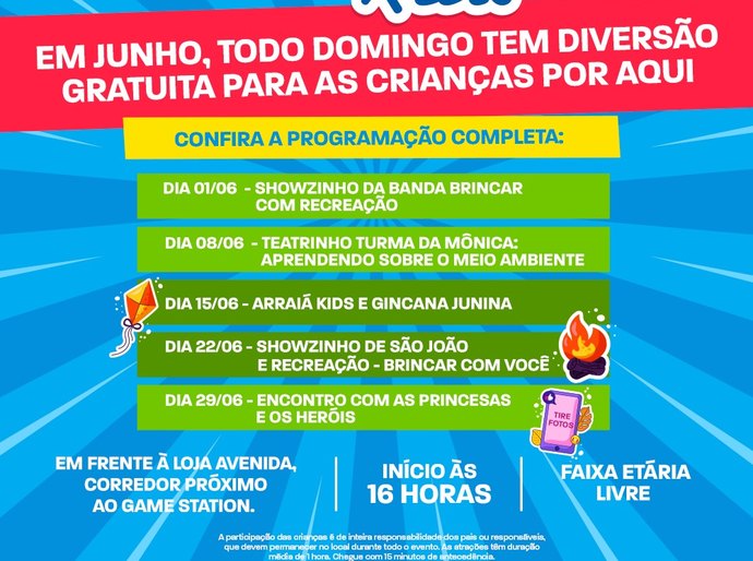 Shopping Pátio Maceió promove programação infantil gratuita aos domingos
