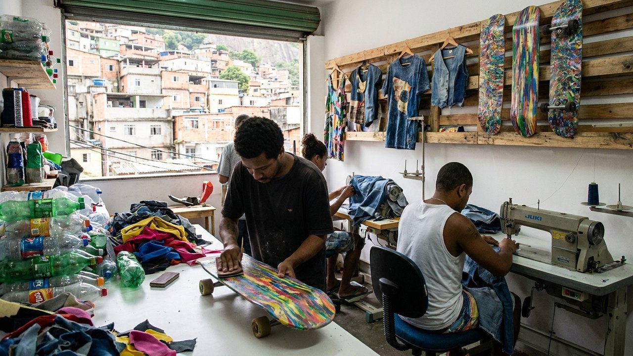 De skates de plástico reciclado a roupas reaproveitadas: projeto na Rocinha transforma resíduos em produtos e busca gerar renda