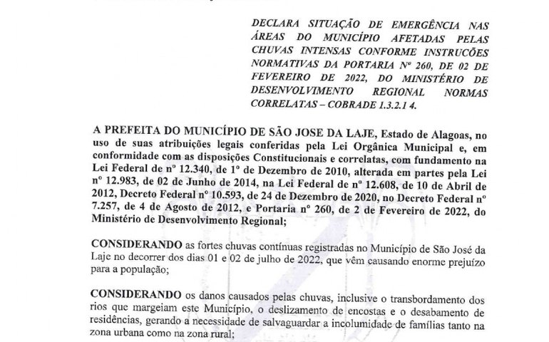 Prefeita Ângela Vanessa decreta situação de emergência em São José da Laje