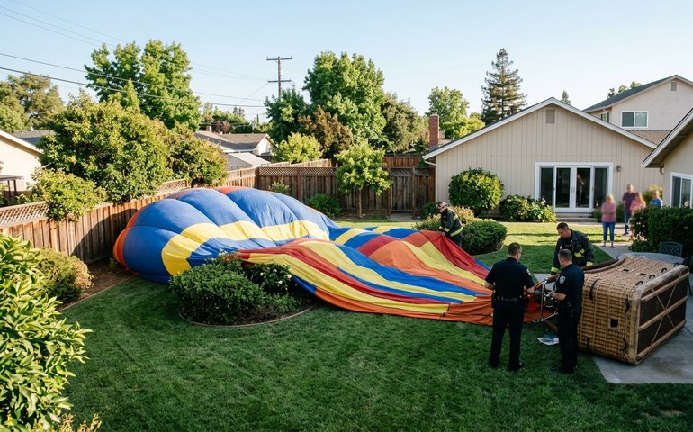 Balão de ar quente faz pouso de emergência em quintal na Califórnia
