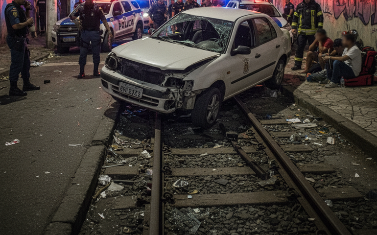 Perseguição policial termina com suspeito morto, carro sobre a linha férrea e oito feridos na Mangueira