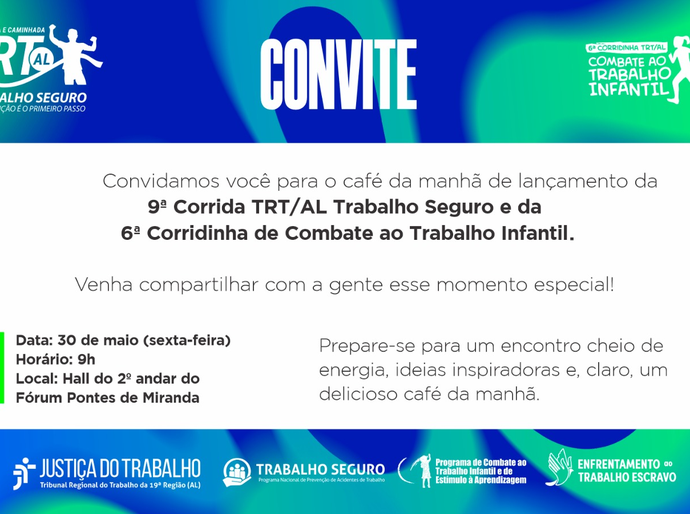 TRT-AL lança 9ª Corrida TRT/AL Trabalho Seguro nesta sexta (30) com café da manhã oferecido à imprensa