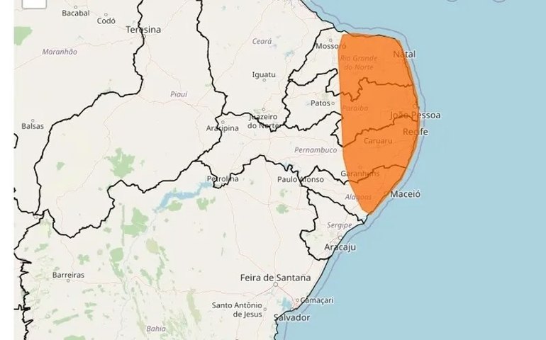 INMET alerta para vento e chuvas até a noite deste domingo em 60 cidades de Alagoas