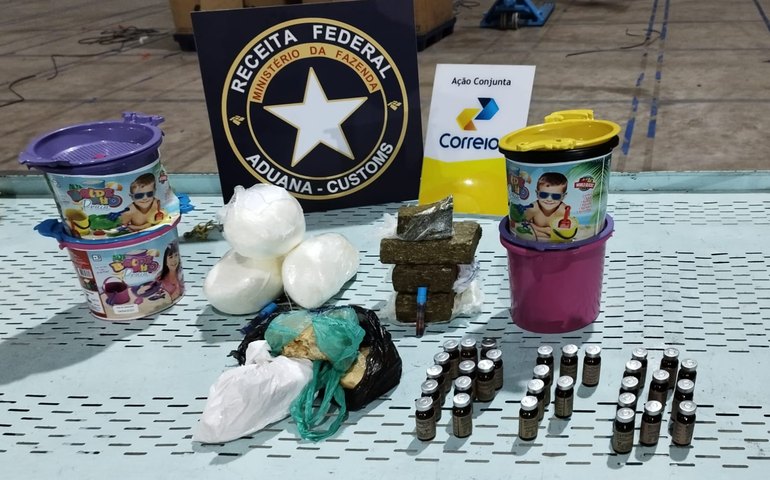 Em Maceió, Receita Federal apreende R$218 mil em drogas; entorpecentes estavam armazenados em baldes de brinquedo