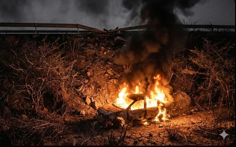 Milagre na AL-220: motorista escapa de carro em chamas após cair em ribanceira no trevo de Olivença