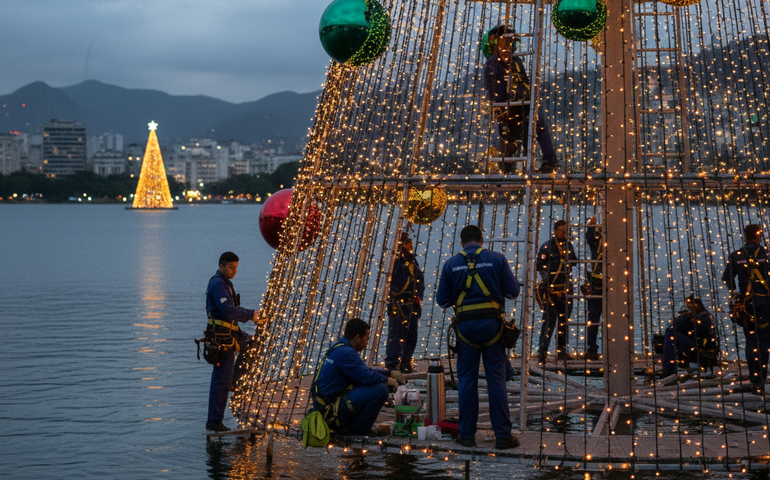 Nas árvores de Natal do Rio, o trabalho não para, mas a ceia está garantida