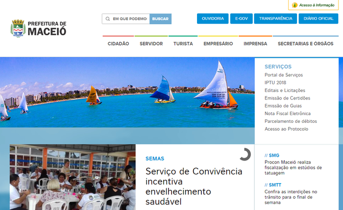 Página inicial do site oficial da Prefeitura de Maceió - Foto: reprodução