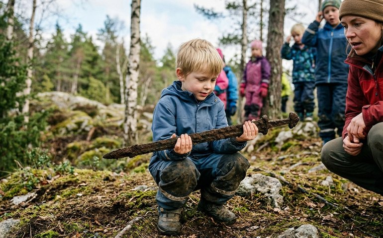 Menino de 6 anos encontra espada de 1.300 anos durante excursão escolar na Noruega