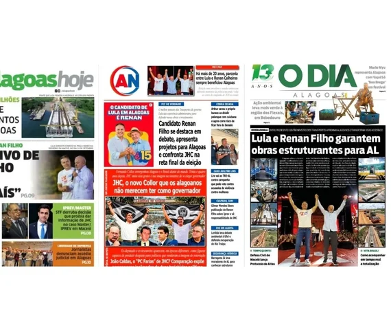 Jornais alagoanos põem Renan Filho em evidência e ressaltam parceria com Lula em benefício de Alagoas