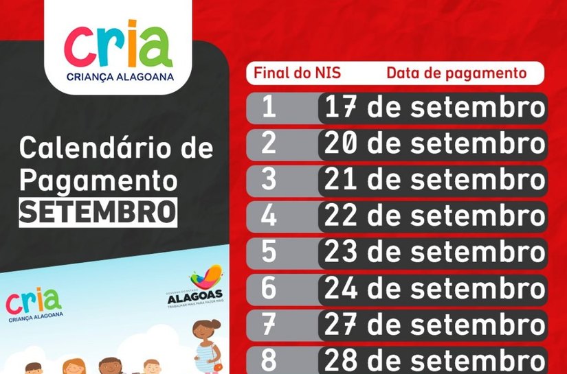 Calendário do Programa CRIA para o mês de setembro é divulgado pela SEMDSH Penedo
