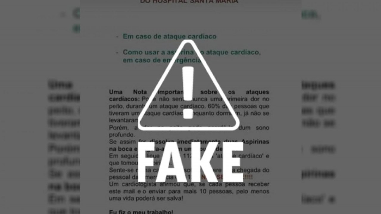 É falso que hospital tenha recomendado aspirina em caso de ataque cardíaco
