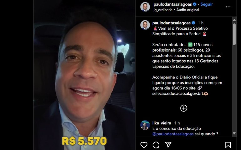 Governador anuncia nas redes sociais seleção para 115 vagas na Secretaria da Educação