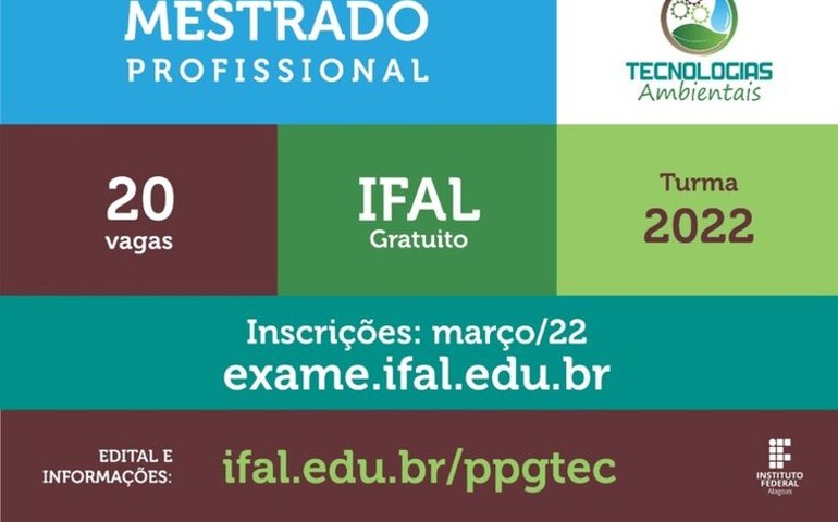 Mestrado Profissional em Tecnologias Ambientais inicia processo seletivo para 2022