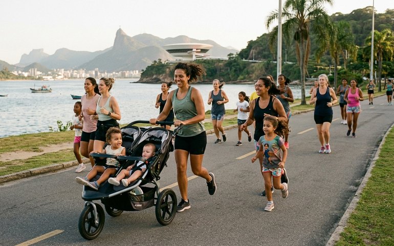 Coletivo de corrida de Niterói incentiva mães a correrem com os filhos e recebe integrantes da Baixada Fluminense