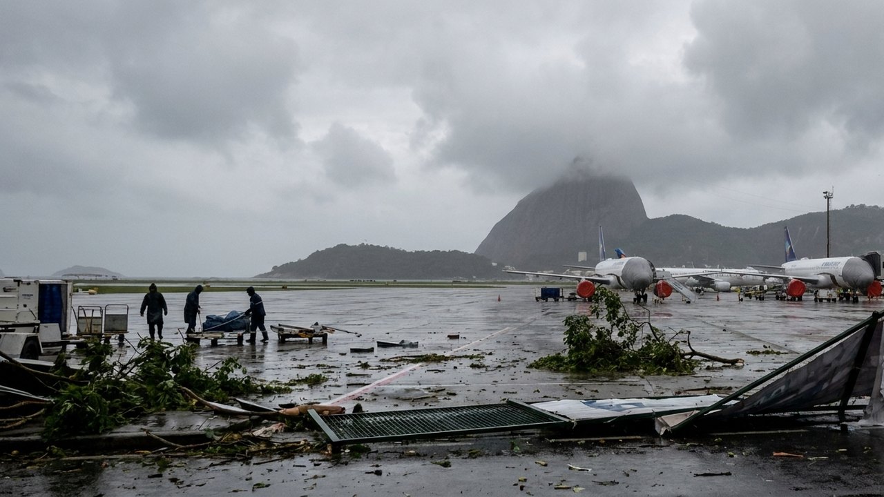 Ventania no Rio chega a 72,4 km/h e provoca estragos; voos cancelados no Santos Dumont