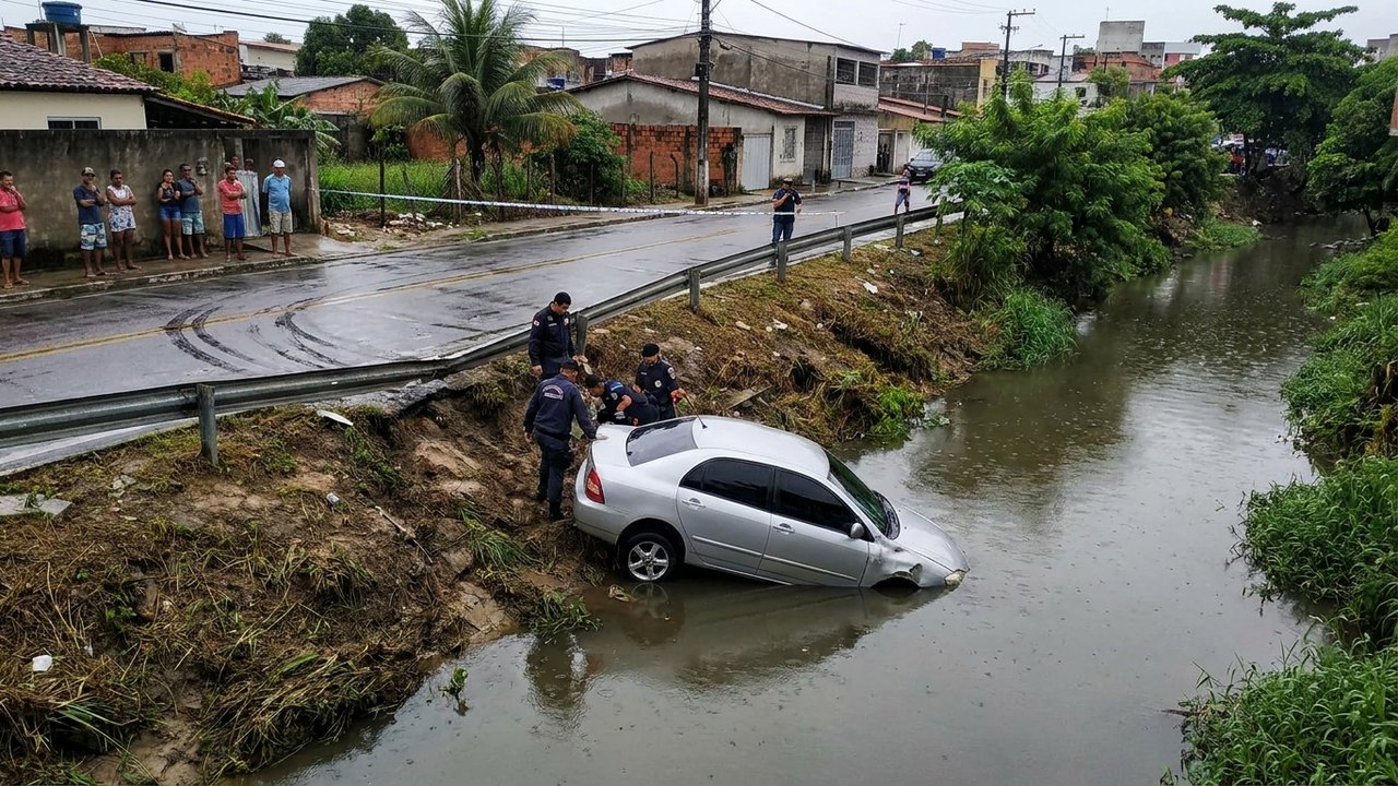 Motorista cai com carro em córrego ao fugir de tentativa de assalto em Maceió