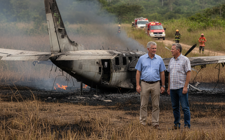 Avião com parlamentares faz pouso forçado e pega fogo em Rondônia