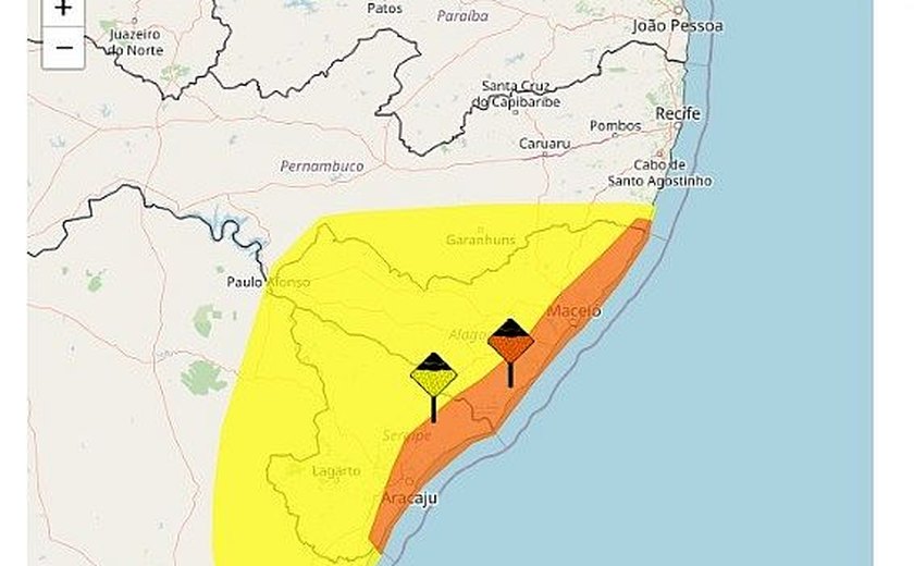 Inmet fica em alerta para as próximas 24h em Alagoas