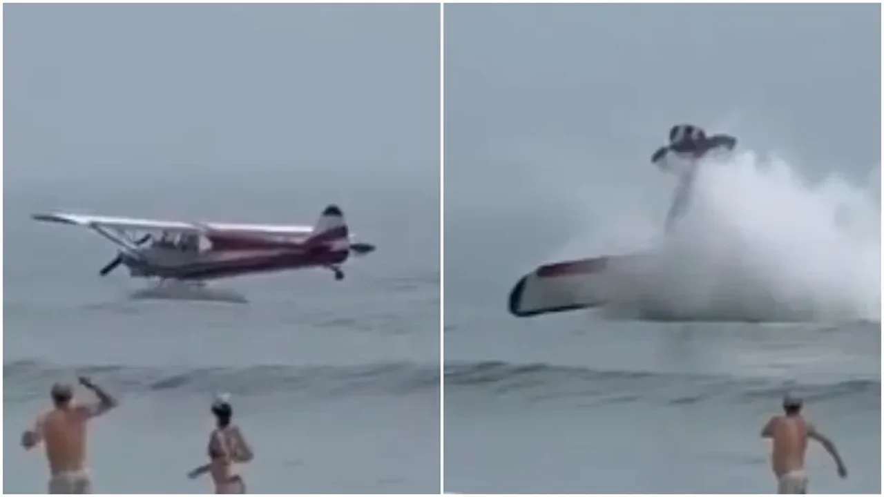 Avião de pequeno porte cai perto de banhistas em praia nos Estados Unidos