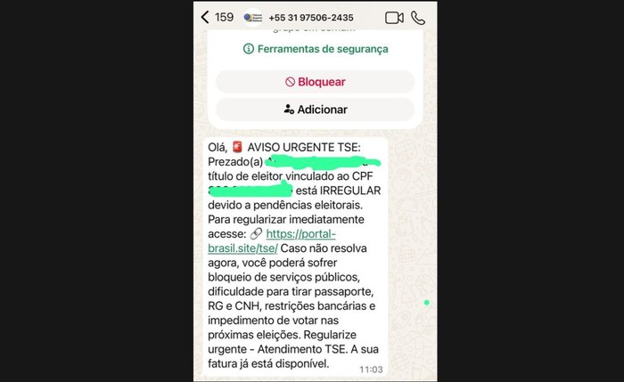 Golpe que circula no whatsapp
