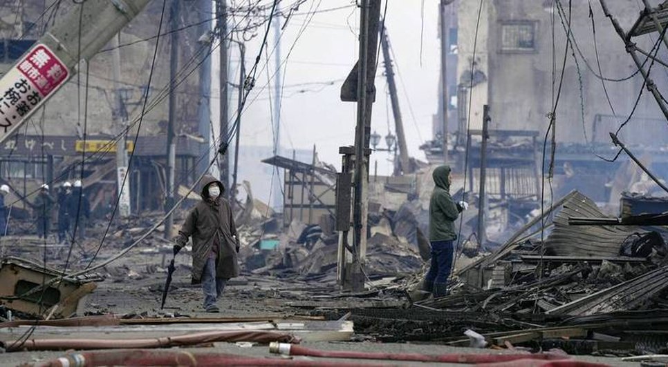 Área comercial e residencial na cidade de Wajima, uma das mais afetadas / Foto: KYODO/VIA REUTERS - 02.01.2024