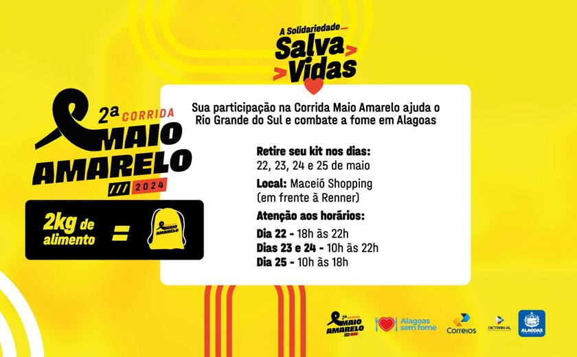 Kits da 2ª Corrida Maio Amarelo começam a ser entregues nesta quarta-feira