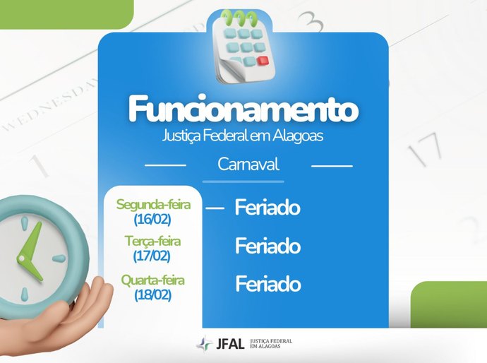 Carnaval: Justiça Federal funciona em regime de plantão de 14 a 18 de fevereiro