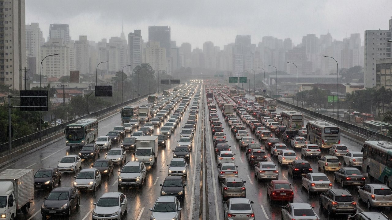 Com chuva, trânsito em São Paulo atinge 900 km de congestionamento na manhã desta terça-feira