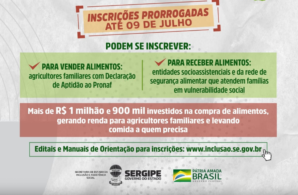 Inscrições para o Programa de Aquisição de Alimentos Estadual são prorrogadas até 9 de julho