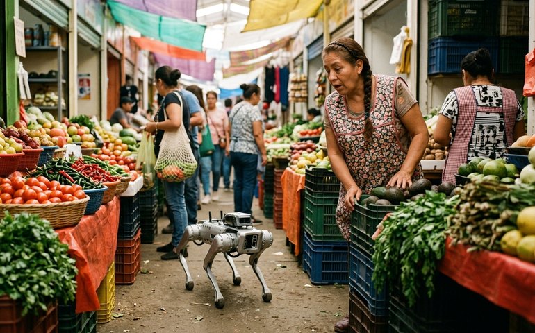 Quando duas realidades se cruzam: robôs surpreendem em mercado da Cidade do México