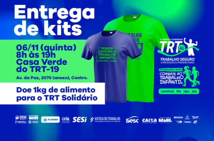 kits da Corrida do TRT/AL serão entregues nos dias 6 e 7 de novembro