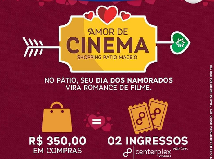 Pátio Maceió dá ingressos para filmes na promoção 'Amor de Cinema'