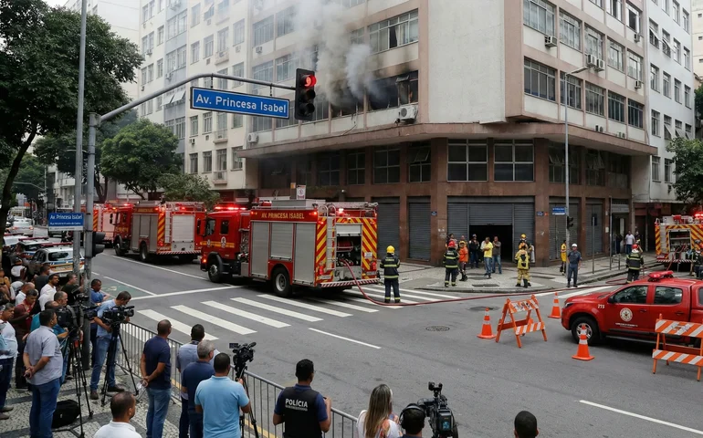 Incêndio em loja interdita Avenida Princesa Isabel, no Leme, e deixa três feridos