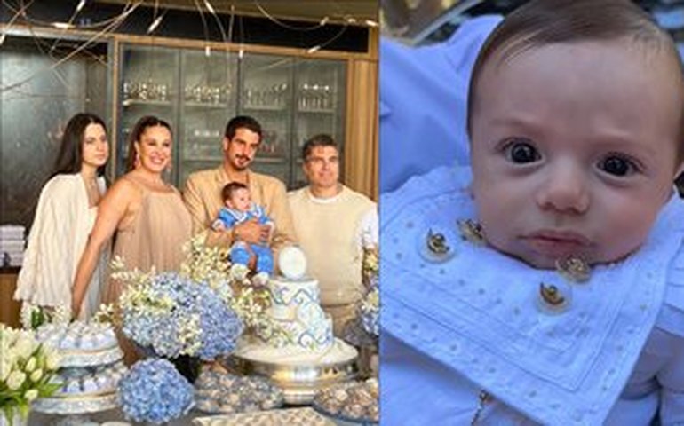 Claudia Raia batiza o filho Luca, que tem os irmãos Sophia e Enzo como padrinhos