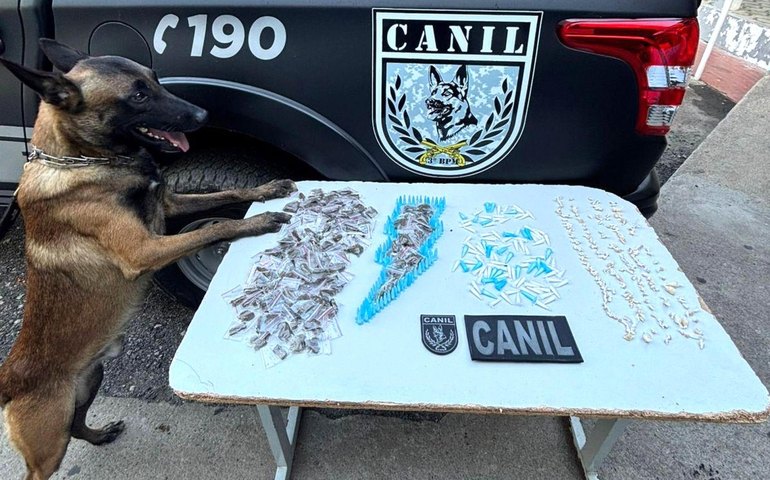 Com apoio de cão farejador, PM apreende maconha, crack e cocaína em Arapiraca