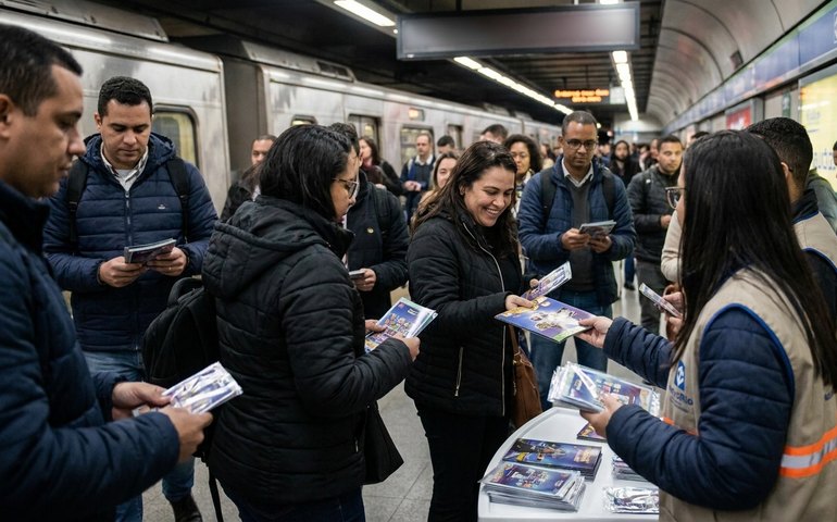 Passageiros ganham álbuns e figurinhas da Copa em ação no MetrôRio