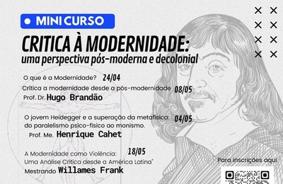 Minicurso sobre Crítica à Modernidade finaliza inscrições