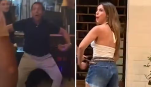 Pai e filha argentinos reproduzindo gestos racistas