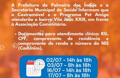 Programa Pet Amigo retoma atividades para a população na próxima semana em Palmeira