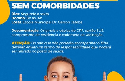 Palmeira inicia vacinação em crianças de 8 a 11 anos sem comorbidades, em Palmeira