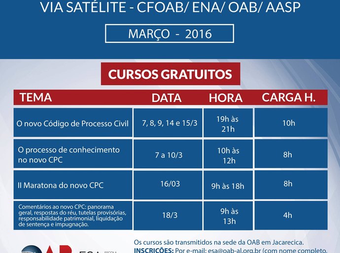 ESA divulga calendário de cursos telepresenciais com temática sobre o novo CPC