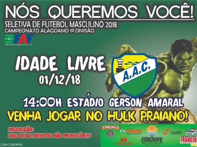 Coruripe organiza seletiva para atletas amadores e profissionais