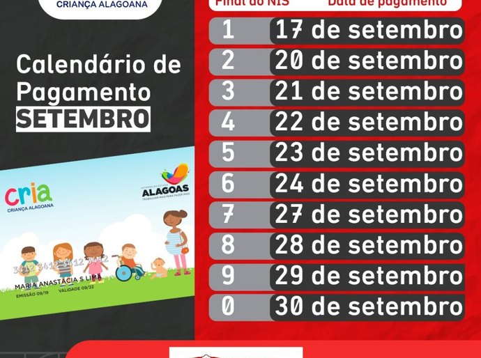 Calendário do Programa CRIA para o mês de setembro é divulgado pela SEMDSH Penedo
