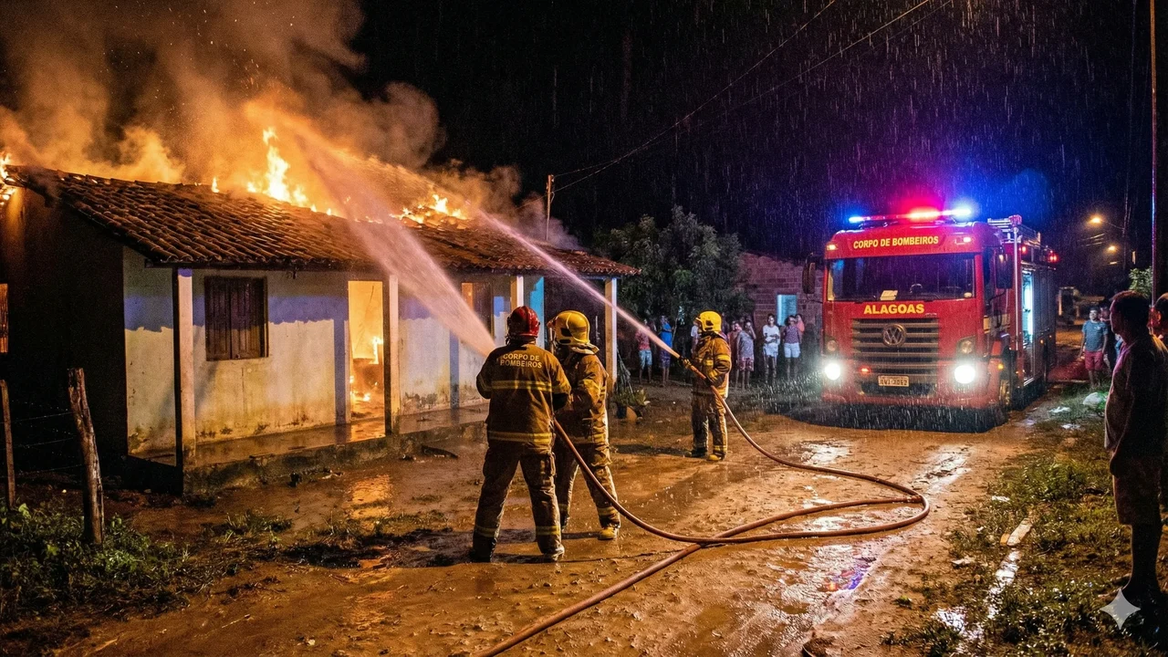 Incêndio de médias proporções atinge residência na Vila Bananeiras em Arapiraca e mobiliza Bombeiros