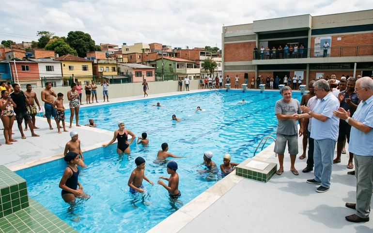 Piscina da Vila Olímpica do Sampaio é reinaugurada após 12 anos fechada