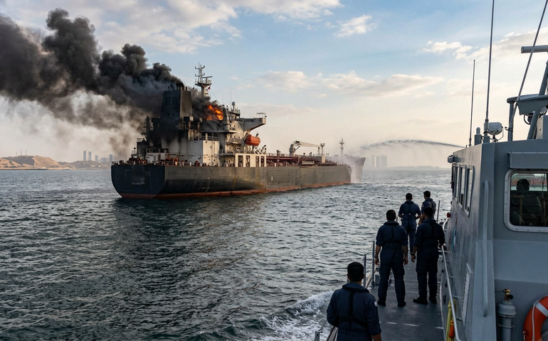 Navio petroleiro dos EUA é alvo de ataque e incêndio próximo aos Emirados Árabes Unidos
