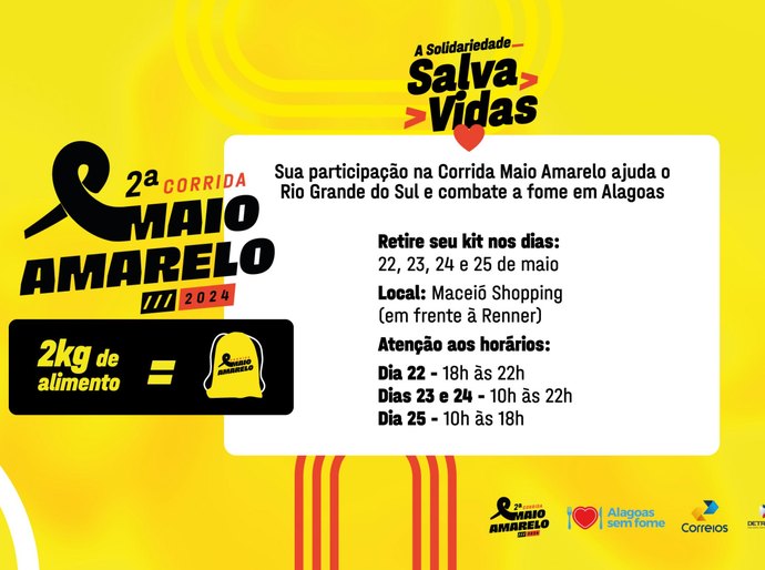 Kits da 2ª Corrida Maio Amarelo começam a ser entregues nesta quarta-feira (22)