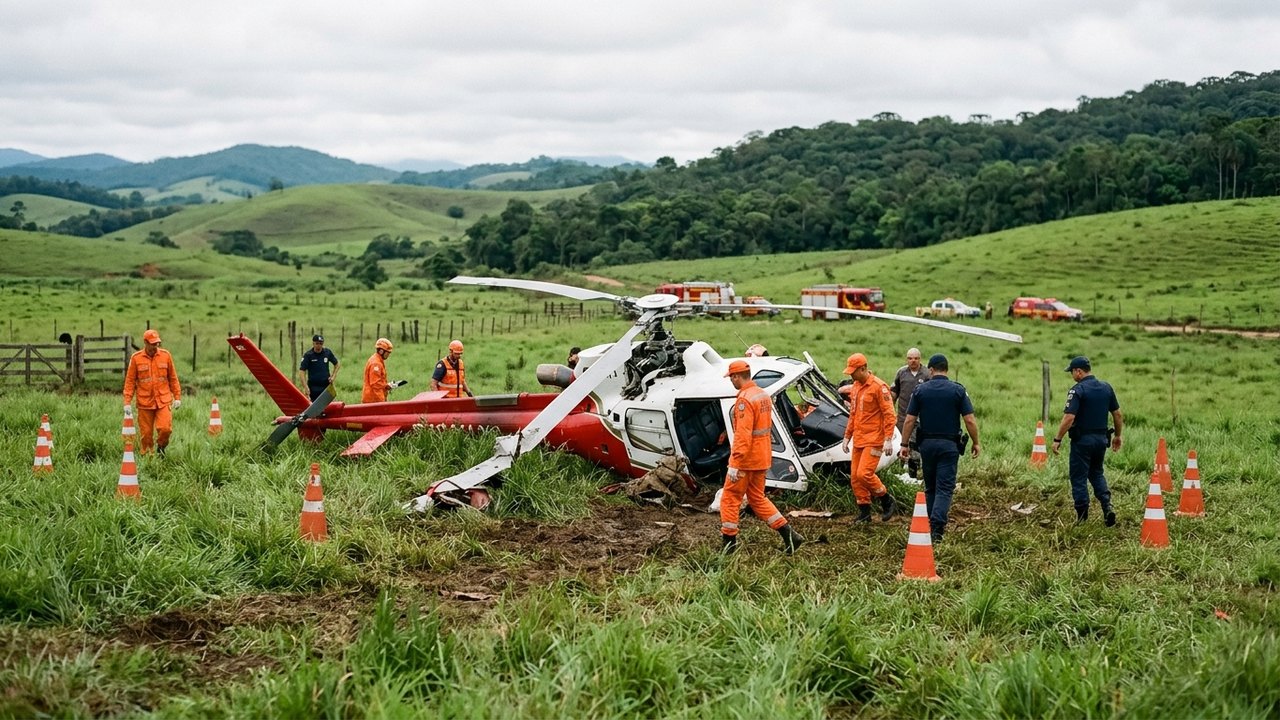 Helicóptero cai em área de pasto no interior de SC; uma pessoa morre
