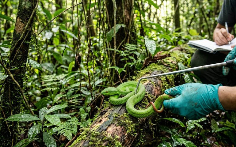 Nova espécie de víbora venenosa de cor verde intensa é identificada na China
